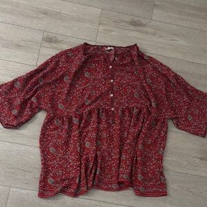Max Studio Red Floral Peasant Blouse